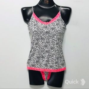 2 pc ZA Soft Leopard Lace Trim Sleepwear Set
